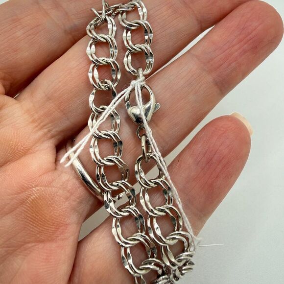 7.5" Double Cuban chain link bracelet in solid sterling silver, marked ROC! - Picture 3 of 10